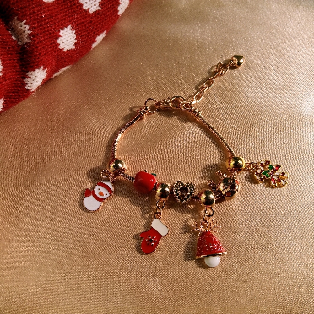 Christmas gold tone charm bracelet